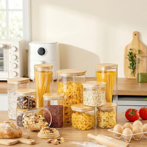 17 oz Square Glass Food Storage Containers with Airtight Bamboo Lids 12Pack (Square 17OZ Set-12Pack)