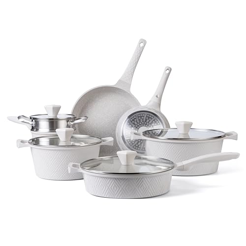 Non Stick Cast Aluminum Cookware Set (Cream Rhombus / 11 Pc.)