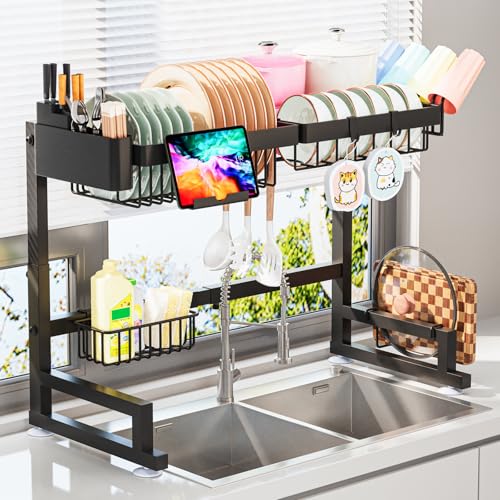 Over The Sink Dish Drying Rack (Black / 22.6" - 35.5"L x 12"W x 19" - 22"H)