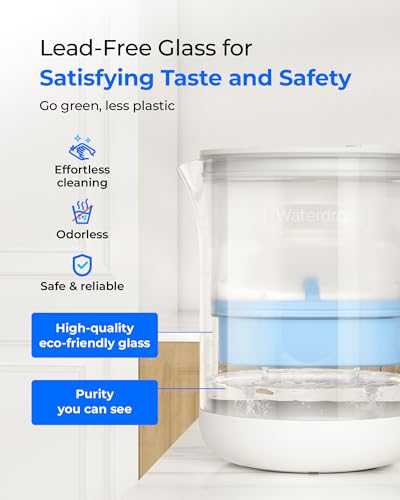 PT-72C-A Glass Alkaline Water Filter Pitcher, 7-Cup, Blue (Clear)