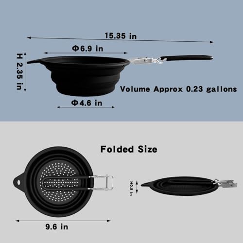 Silicone Collapsible Colander with Handle (Black)