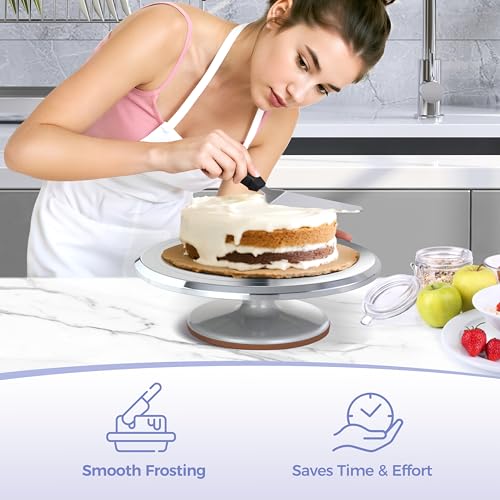 Cake Stand Aluminium 12''Cake Turntable Decorating Bakery Supplies (Silver / Single 12 inch)