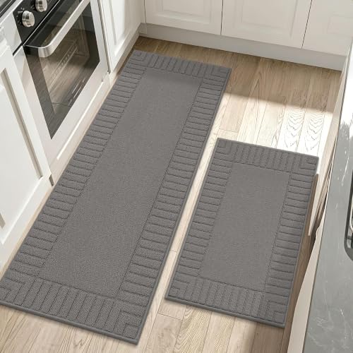 Kitchen Rugs Non Slip Washable 2PCS (Grey / 24"x35"+24"x60" (Rectangular))