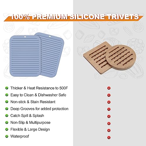 4 Pack Square Silicone Trivets (9x12in, 4 Blue Rectangle)