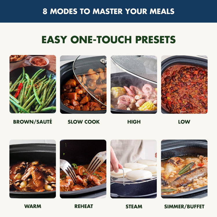 Elite 8-in-1 Programmable 6QT Electric Slow Cooker,Dishwasher Safe Lid & Removable Crock, PFAS-Free Healthy Ceramic Nonstick Multi-Cooker,Sear, Sauté,Brown,Steam Basket,Roast, Oxford Blue (6 Quarts / Oxford Blue)