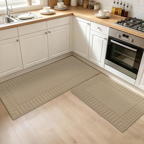 Kitchen Rugs Non Slip Washable 2PCS (Taupe / 20"x30"+20"x48" (Rectangular))