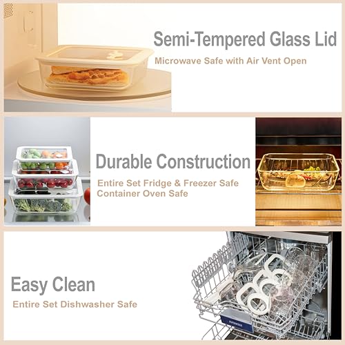 Glass Food Container Set with Glass Lid (White Sand-SQ-3p)