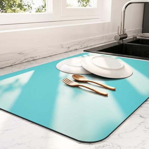 Dish Drying Mat for Kitchen Counter (Turquoise / 18" x 28")