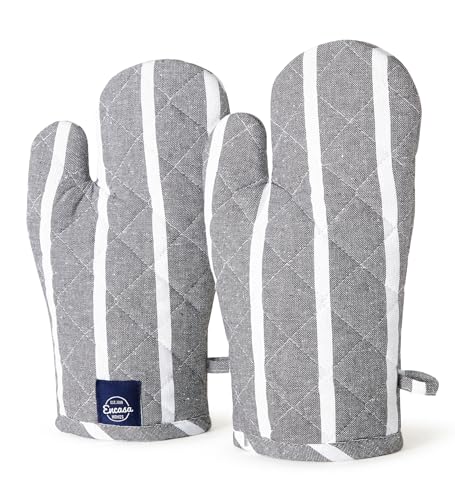 Oven Mitts Heat Resistant Kitchen Gloves (Oven Gloves / Roma Grey Stripes)