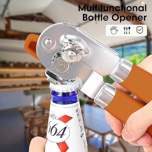 Heavy Duty Hand Can Opener Manual with Magnet Lid Remover (Orange)