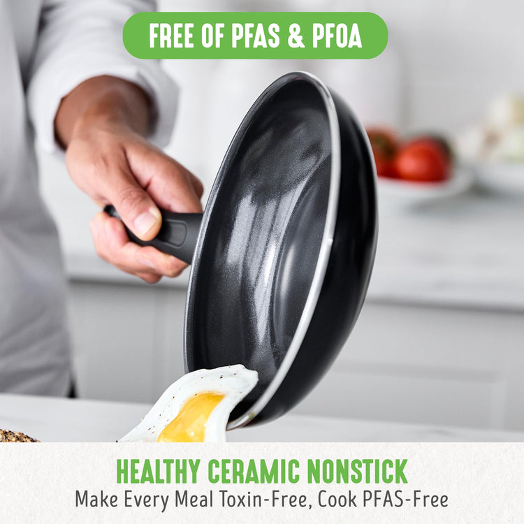 16 Piece Ceramic Nonstick Pots & Pans Cookware Set (16 Piece Cookware Set / Soft Grip / Black)