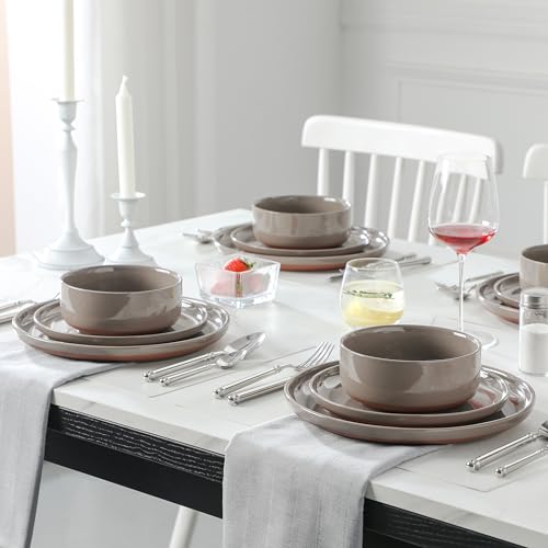 Plates and Bowls Sets (12 Pcs (Service for 4) / Brown)