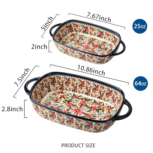 Baking Dish Ceramic Baking Pan Blue Casserole Dish Rectangular Baking Set 2pcs Bakeware Sets Single Serving Size Lasagna Pan Baking Dishes for oven (Exotic Daisy)