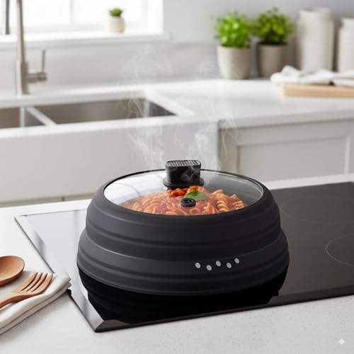 Microwave Splatter Cover for Food 9.8 Inch Microwave Cover with Handle (Black / 9.8Inch)