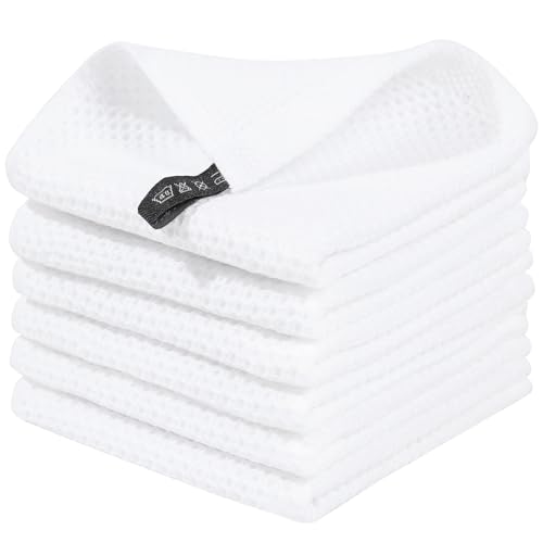 100% Cotton Waffle Weave Kitchen Dish Cloths 6 (White / 12 X 12 - 6 Pack)