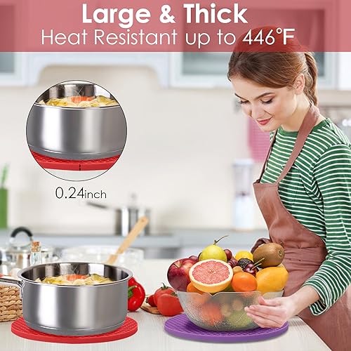 6 Pack Silicone Trivets for Hot Pots and Pans (9x9in / 04 6 Colorful Round)