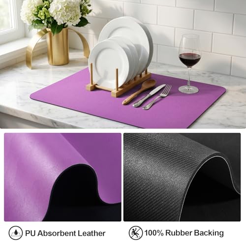 Dish Drying Mat for Kitchen Counter (Purple / 16" x 20")
