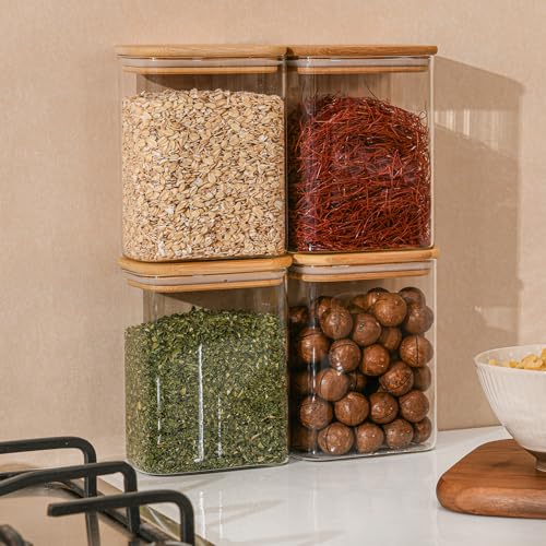 37oz 1.2Qt Rectangle Glass Storage Containers with Lids 4 (37oz*4)