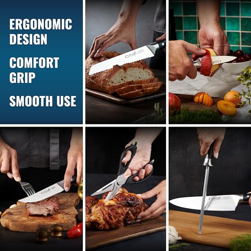 15 Piece Knife Set for Kitchen (Beige - Rubberwood)