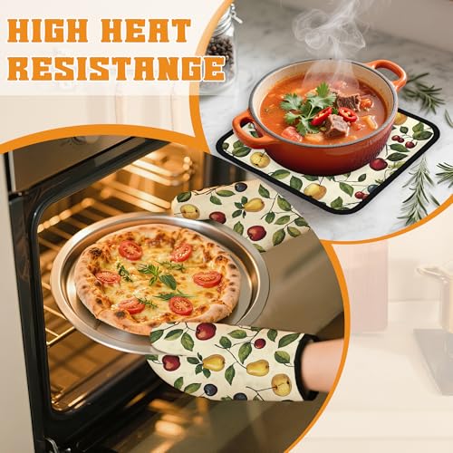 Retro Fruit Oven Mitts and Pot Holders Set (Retro Fruit Cherry)