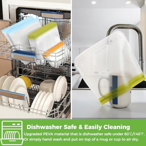 12 Pack Dishwasher Safe Reusable Snack Bags (12 Pack-12 Snack / Colorful)