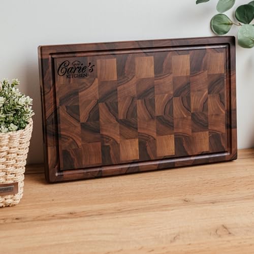 Handmade Personalized Walnut End Grain Cutting Board (22x16x2 Inches)
