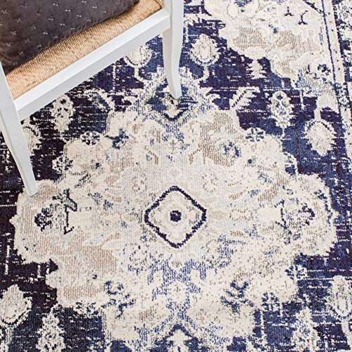 Monaco Collection Area Rug (3' x 5' (Rectangular) / Ivory/Navy)