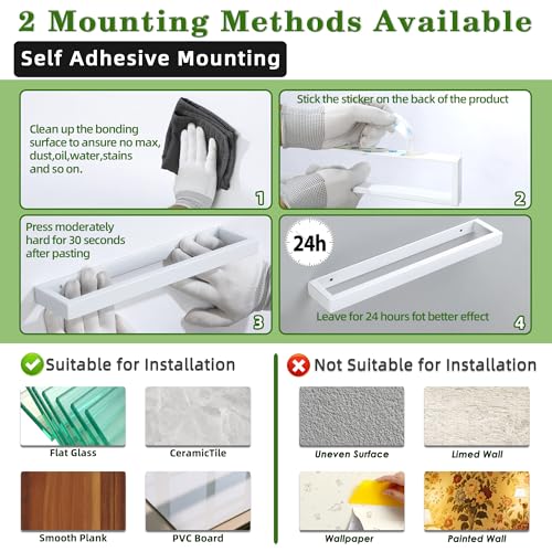 Hand Towel Holder Towel Bar for Bathroom Wall Mounted 8 Inch (White / 8-Inch)