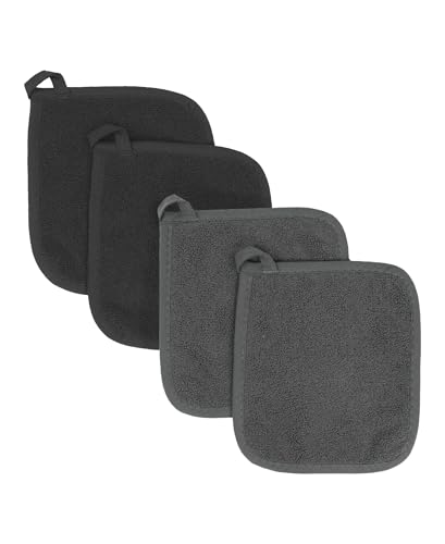 Terry Potholder & Hot Pad (4-Pack / Black/Graphite)