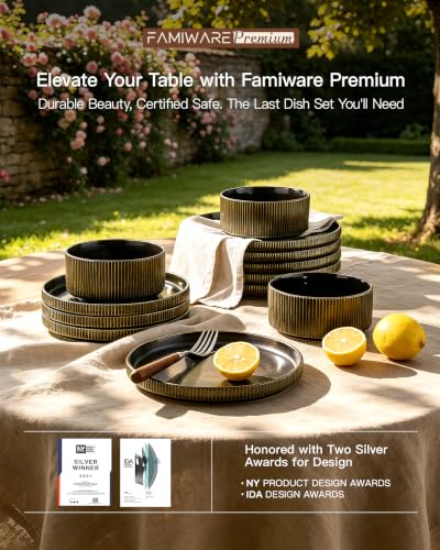 Stoneware Dinnerware Sets (Black/Gold)
