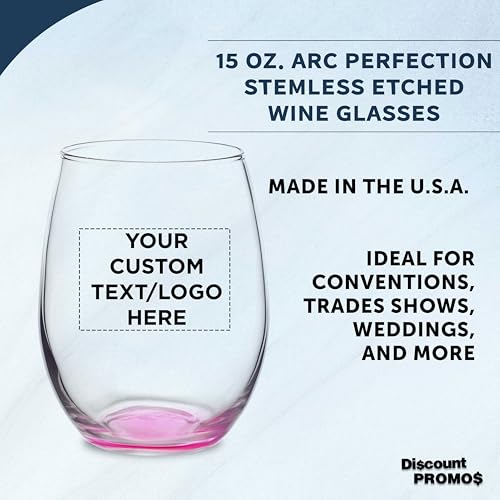Custom Stemless Wine Glasses in Bulk by ARC Perfection (- Custom – Pink / 10/50/100)