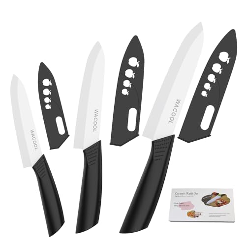 Kitchen Ceramic Knife Set with Sheaths (Black Handle with white blade)