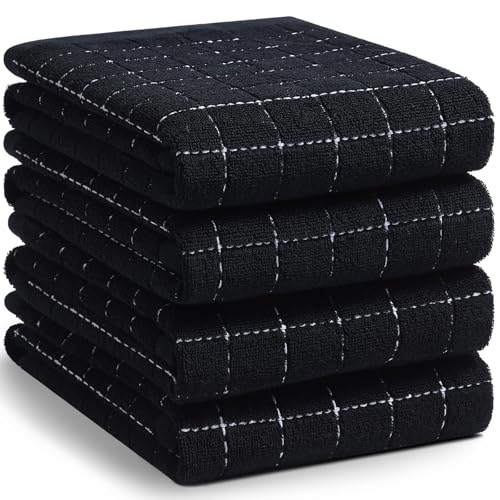 100% Cotton Terry Kitchen Towels (Black / 20 X 28 - 4 Pack)