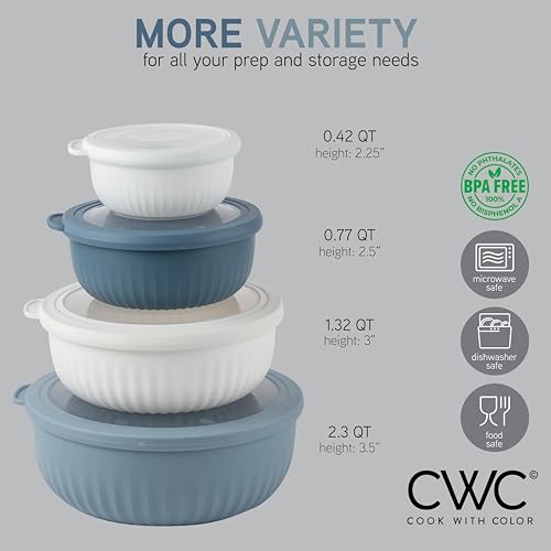 Prep Bowls with Lids (Blue/Grey / 8 Piece Set - Wide Bowls)