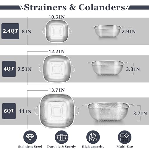 Stainless Steel Colander Set of 3 (2.4/4/6QT)