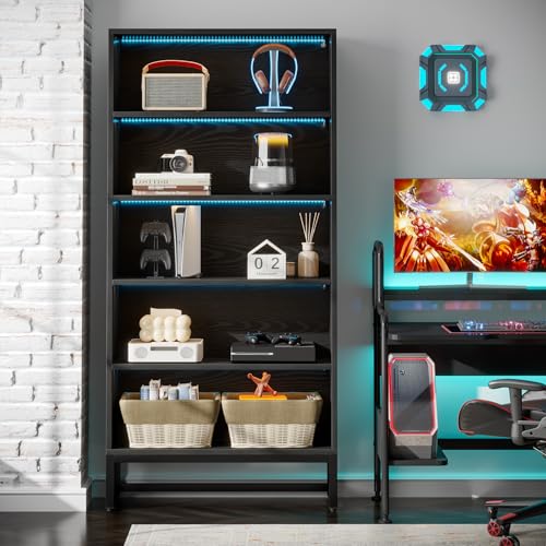 Tall Bookcase Black Bookshelf (Black)