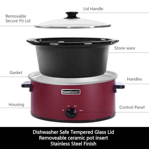 7 Quart Slow Cooker Oval Manual Pot Food Warmer with 3 Cooking Settings (7 Quarts / Red 2)