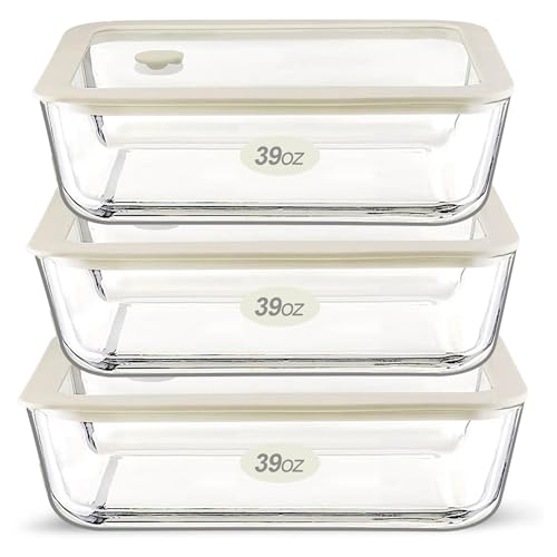 Glass Food Container Set with Glass Lid (White Sand-SQ-3p)