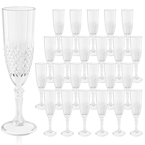 24 Pack Plastic Champagne Flutes (Transparent)