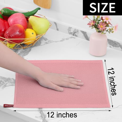 100% Cotton Waffle Weave Kitchen Dish Cloths 8 (Dried Rose / 12 X 12 - 8 Pack)