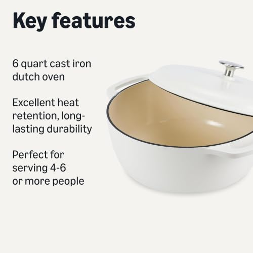 Enameled Cast Iron Dutch Oven Pot with Lid (Matte White / 6-Quart)