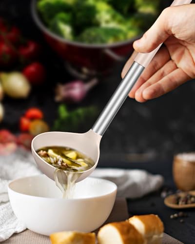 Silicone Soup Ladle Spoon Kitchen Utensils (BLACK-KHAKI)