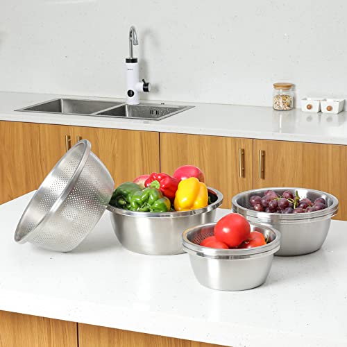 304 Stainless Steel Fine Mesh Colander Set (1.5qt / Primary Colors)