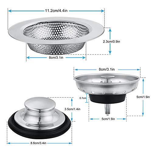 Kitchen Sink Drain Strainer 6 Pack Stainless Steel Sink Stopper (Silver / 6 Pack)