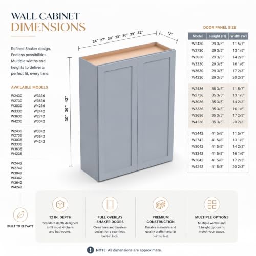 Wall Mounted Cabinet (Grey / 42" W x 12" D x 30" H)