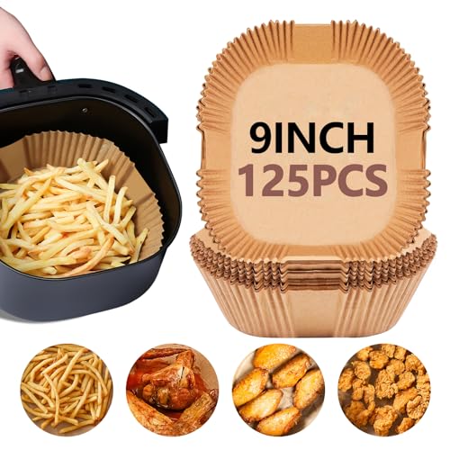125 Pcs Unbleached Air Fryer Liners 9 Inch (9 Inch Square)