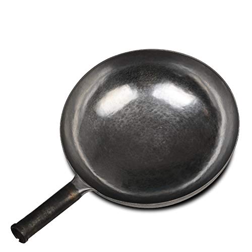 ZhenSanHuan Chinese Hand Hammered Iron Woks and Stir Fry Pans (30CM / Silver - Not Seasoned)