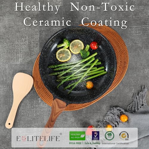 Nonstick Ceramic Frying Pans Skillets Set (8"+9.5"+11" Set / Black)