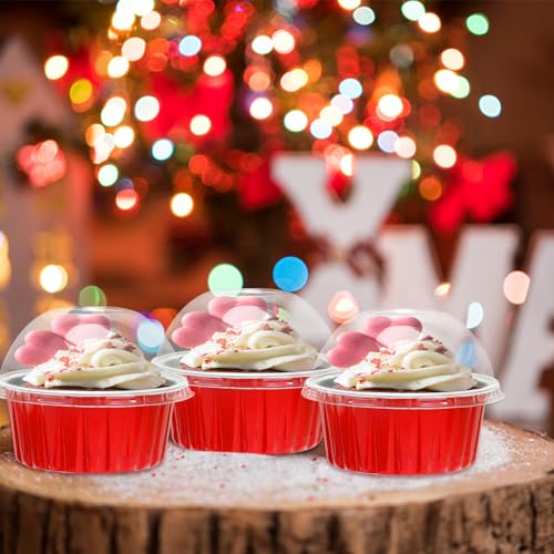 5oz Cupcake Tins with Dome Lids 100 Pack (Red / 5 oz)