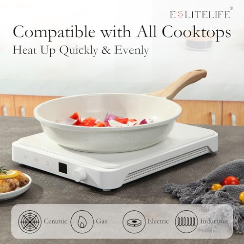 Nonstick Ceramic Frying Pan Skillet with Lid (8" w/Lid / White)